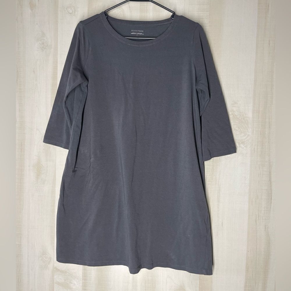 Eileen Fisher gray t shirt style dress shirt sleeve, size small